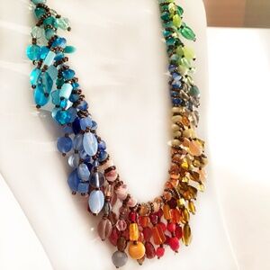 ANTHROPOLOGIE Precious Gemstones🌈Rainbow Necklace
